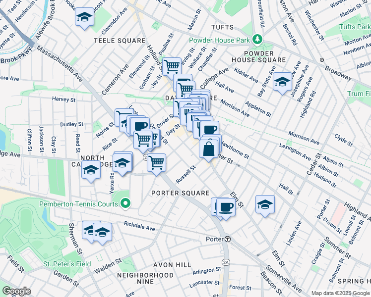 map of restaurants, bars, coffee shops, grocery stores, and more near in Somerville