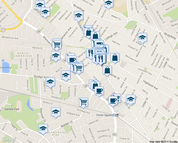 map of restaurants, bars, coffee shops, grocery stores, and more near 123 Orchard Street in Somerville