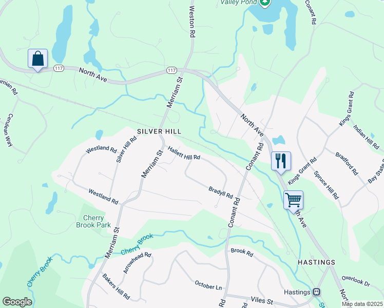 map of restaurants, bars, coffee shops, grocery stores, and more near 28 Hallett Hill Road in Weston
