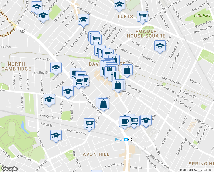 map of restaurants, bars, coffee shops, grocery stores, and more near in Somerville