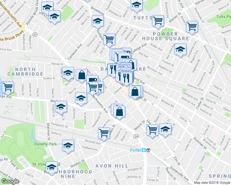 map of restaurants, bars, coffee shops, grocery stores, and more near 123 Orchard Street in Somerville