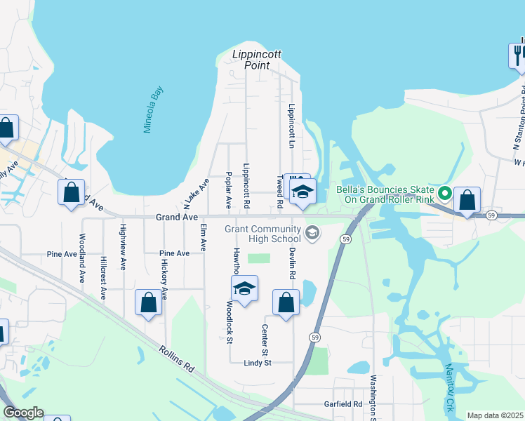 map of restaurants, bars, coffee shops, grocery stores, and more near 260 Grand Avenue in Fox Lake