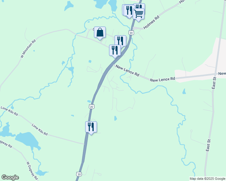 map of restaurants, bars, coffee shops, grocery stores, and more near 16 Meadow Lane in Lenox
