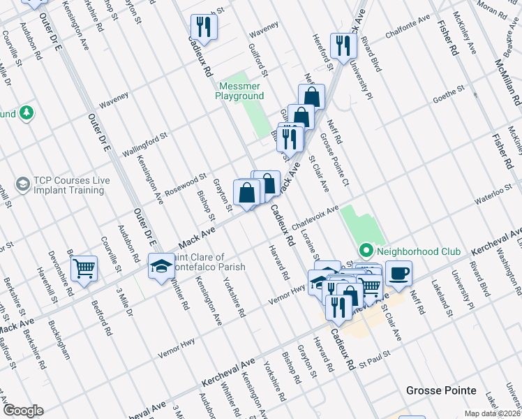 map of restaurants, bars, coffee shops, grocery stores, and more near in Detroit