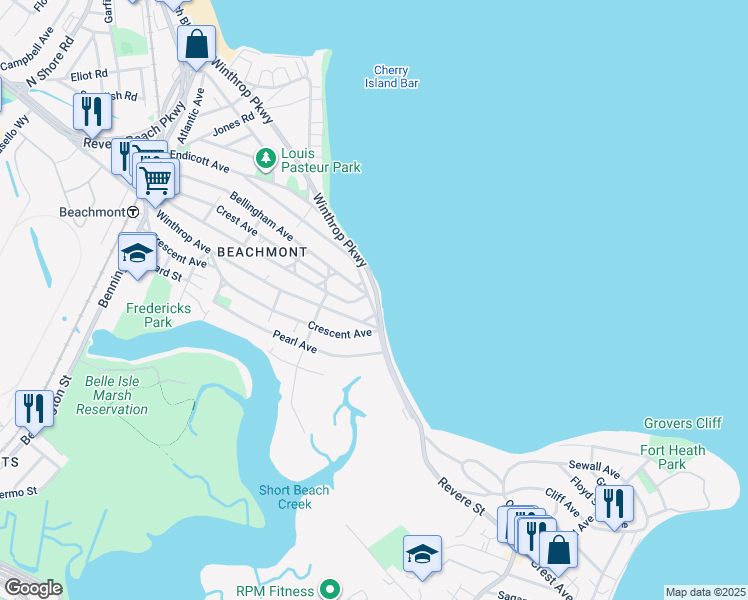 map of restaurants, bars, coffee shops, grocery stores, and more near 278 Endicott Avenue in Revere