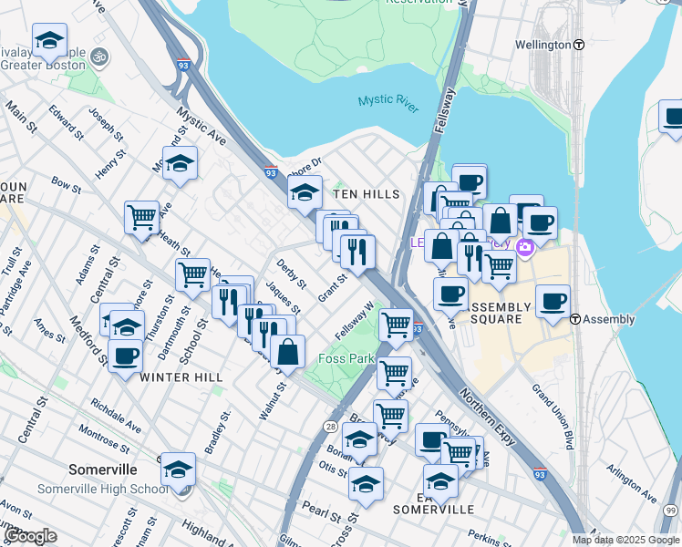map of restaurants, bars, coffee shops, grocery stores, and more near in 