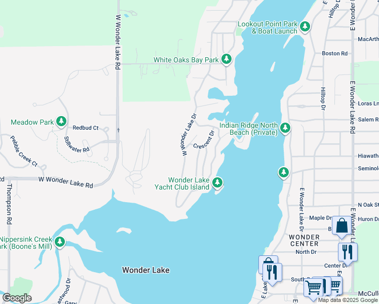 map of restaurants, bars, coffee shops, grocery stores, and more near 4704 West Wonder Lake Drive in Wonder Lake