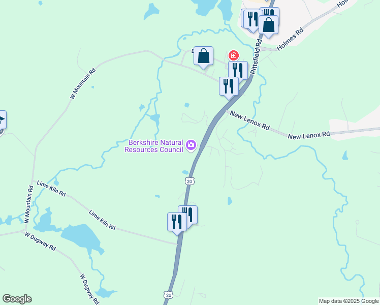 map of restaurants, bars, coffee shops, grocery stores, and more near 309 Pittsfield Road in Lenox