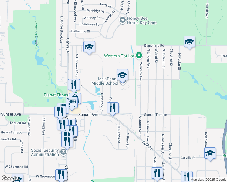 map of restaurants, bars, coffee shops, grocery stores, and more near 2313 Yeoman Street in Waukegan