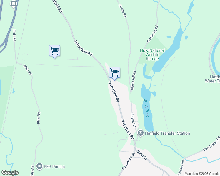 map of restaurants, bars, coffee shops, grocery stores, and more near 61 N Hatfield Rd in Hatfield
