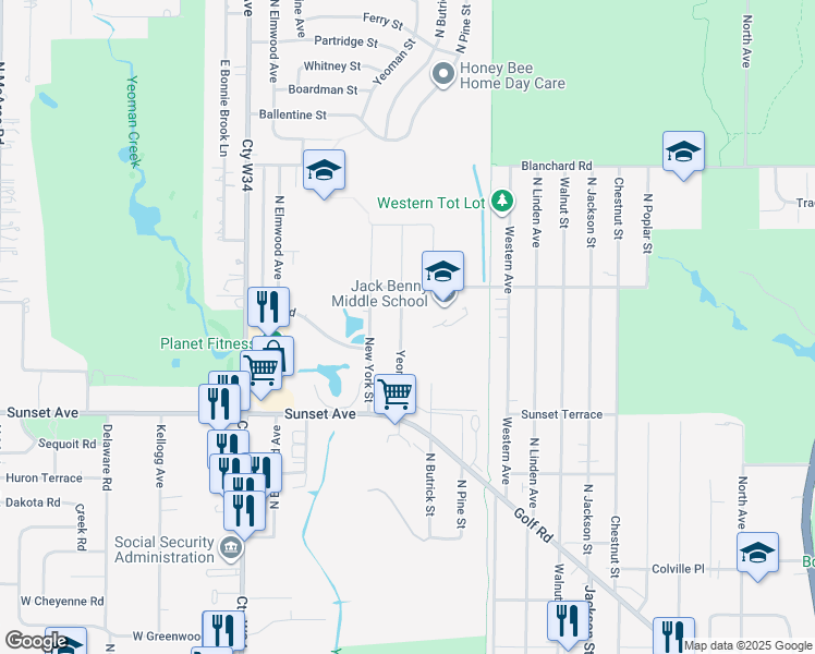 map of restaurants, bars, coffee shops, grocery stores, and more near 2313 Yeoman Street in Waukegan
