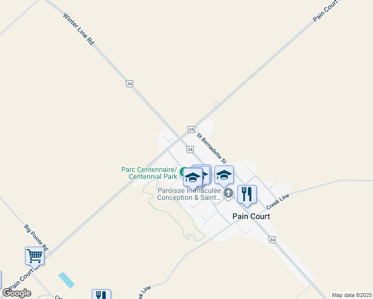 map of restaurants, bars, coffee shops, grocery stores, and more near 24246 Winter Line Road in Pain Court