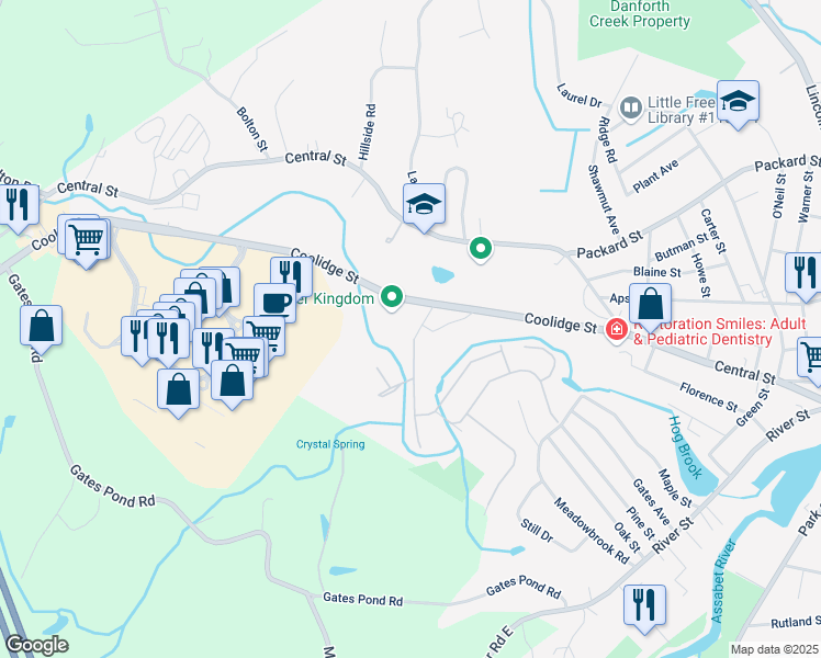 map of restaurants, bars, coffee shops, grocery stores, and more near 9 Highland Park Avenue in Hudson
