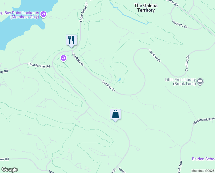map of restaurants, bars, coffee shops, grocery stores, and more near 319 Territory Drive in Galena