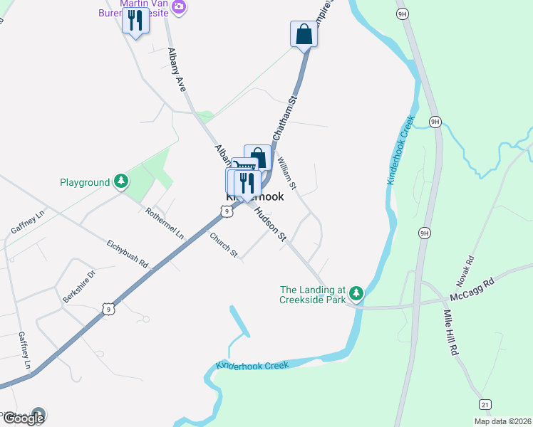 map of restaurants, bars, coffee shops, grocery stores, and more near 15 Hudson Street in Kinderhook