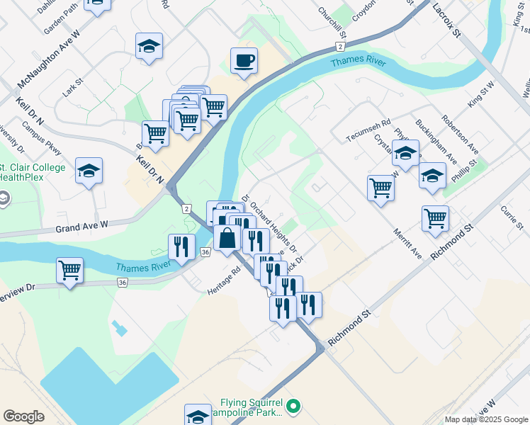 map of restaurants, bars, coffee shops, grocery stores, and more near 9 Sarah Crescent in Chatham