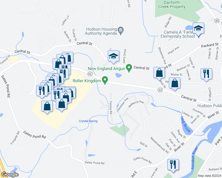 map of restaurants, bars, coffee shops, grocery stores, and more near 9 Highland Park Avenue in Hudson