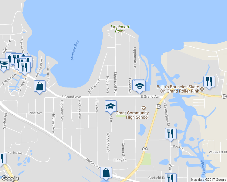 map of restaurants, bars, coffee shops, grocery stores, and more near 8 Lippincott Road in Fox Lake