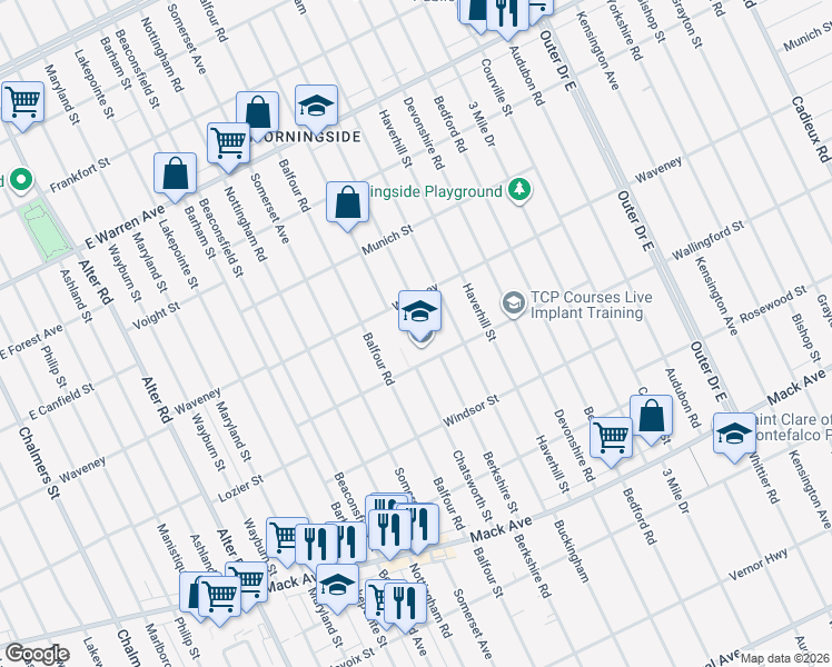map of restaurants, bars, coffee shops, grocery stores, and more near 15755 Bremen Street in Detroit