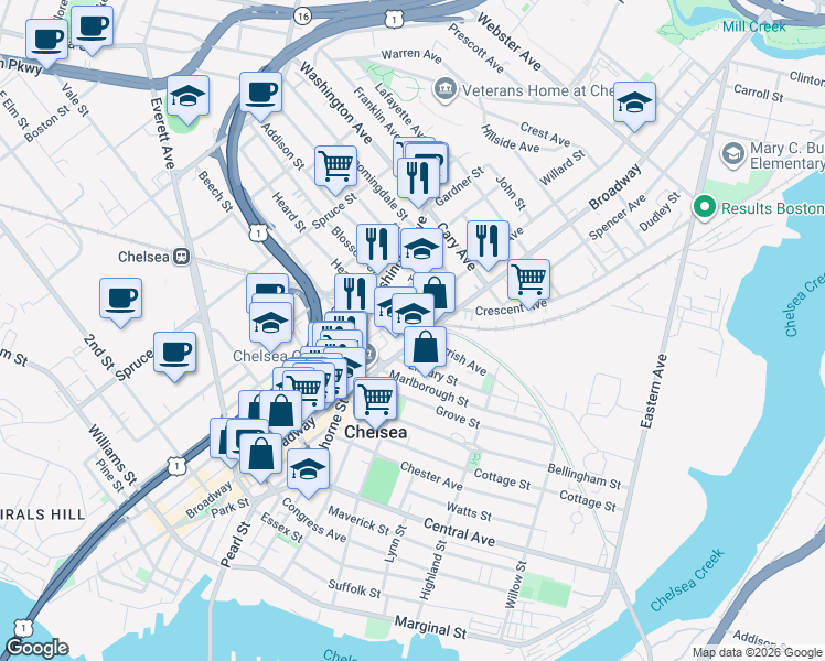 map of restaurants, bars, coffee shops, grocery stores, and more near 600 Broadway in Chelsea