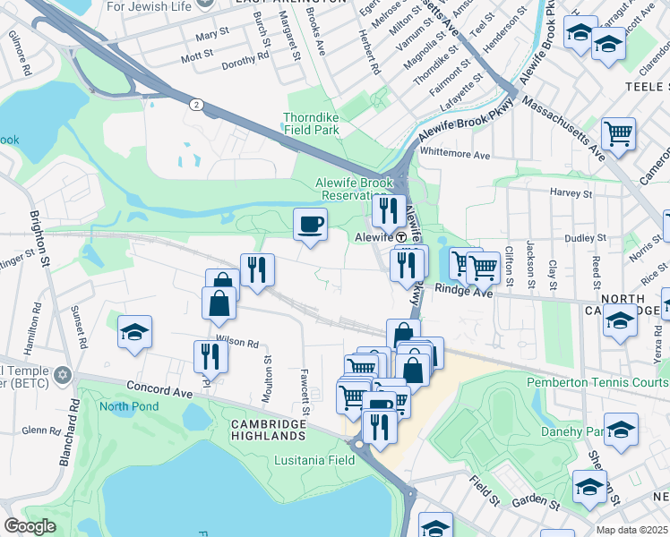 map of restaurants, bars, coffee shops, grocery stores, and more near 89 Cambridgepark Drive in Cambridge
