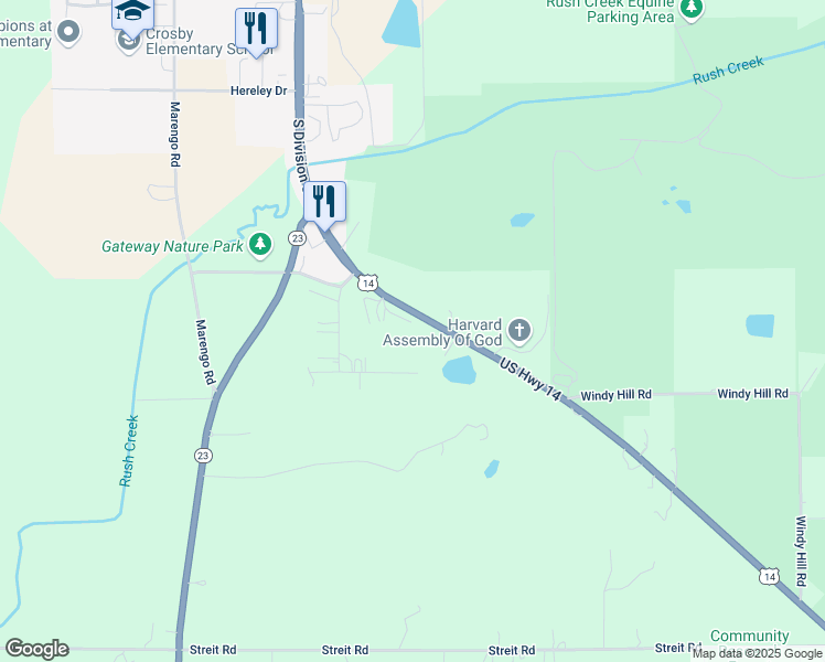 map of restaurants, bars, coffee shops, grocery stores, and more near 21109 U.S. 14 in Harvard