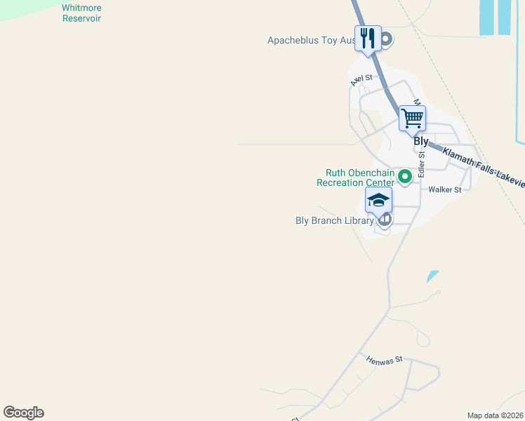 map of restaurants, bars, coffee shops, grocery stores, and more near in Bly