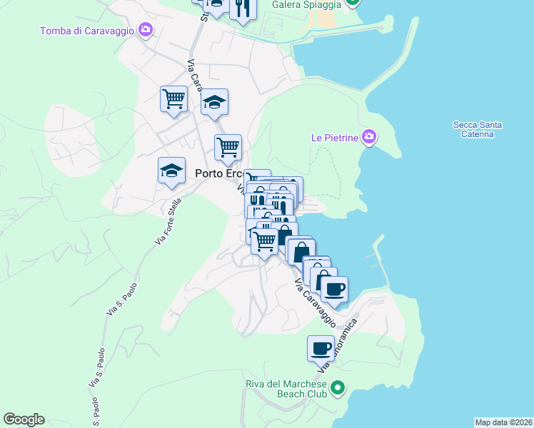 map of restaurants, bars, coffee shops, grocery stores, and more near in Porto Ercole