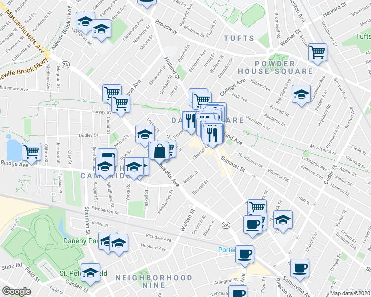 map of restaurants, bars, coffee shops, grocery stores, and more near 123 Orchard Street in Somerville