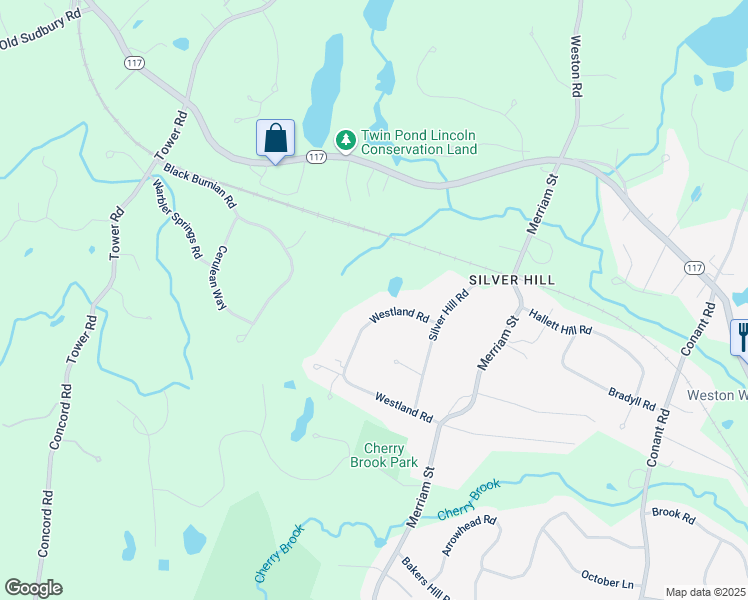 map of restaurants, bars, coffee shops, grocery stores, and more near 86 Westland Road in Weston