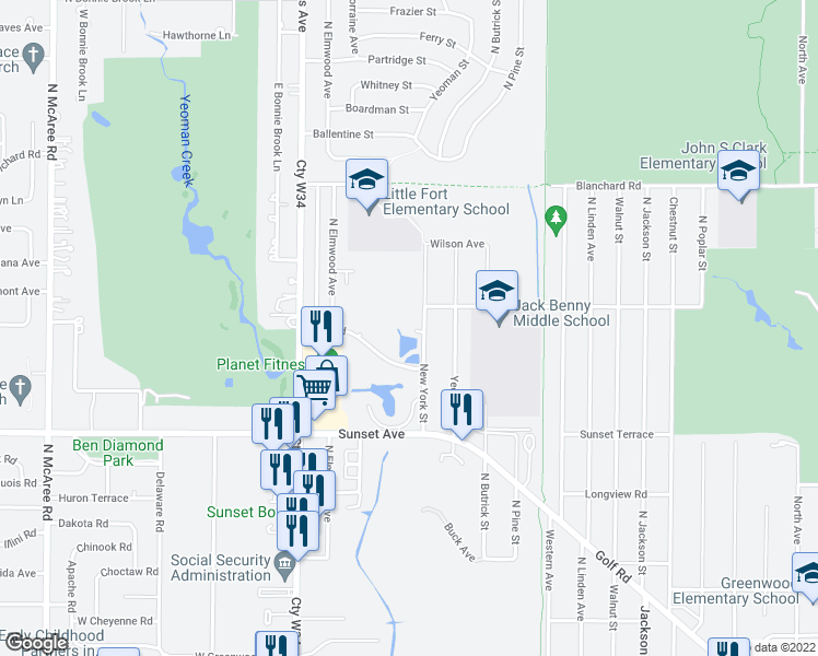 map of restaurants, bars, coffee shops, grocery stores, and more near 2339 Samson Way in Waukegan