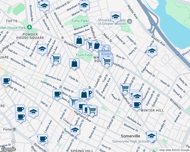 map of restaurants, bars, coffee shops, grocery stores, and more near 30 Nashua Street in Somerville