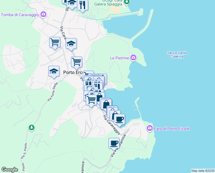 map of restaurants, bars, coffee shops, grocery stores, and more near 6 Strada Privata Cirio in Porto Ercole
