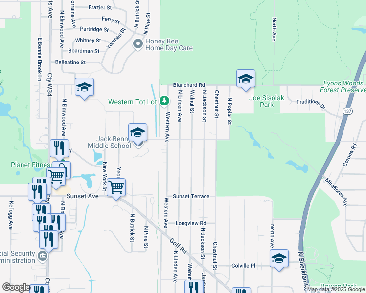 map of restaurants, bars, coffee shops, grocery stores, and more near 2314 Walnut Street in Waukegan