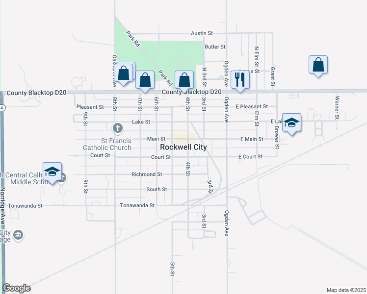 map of restaurants, bars, coffee shops, grocery stores, and more near in Rockwell City