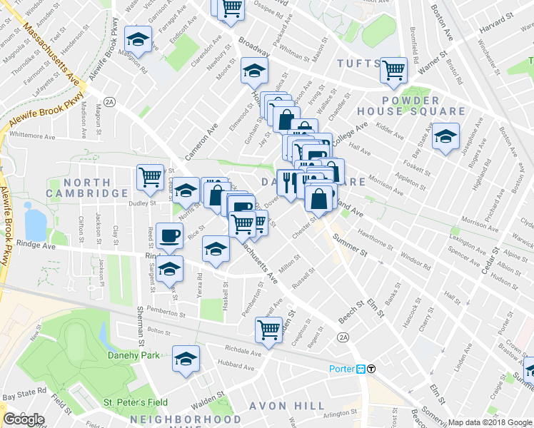 map of restaurants, bars, coffee shops, grocery stores, and more near 155 Orchard Street in Somerville