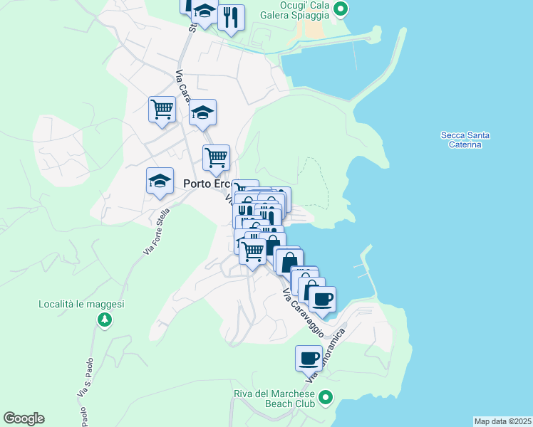 map of restaurants, bars, coffee shops, grocery stores, and more near 39 Via Filippo II in Provincia di Grosseto