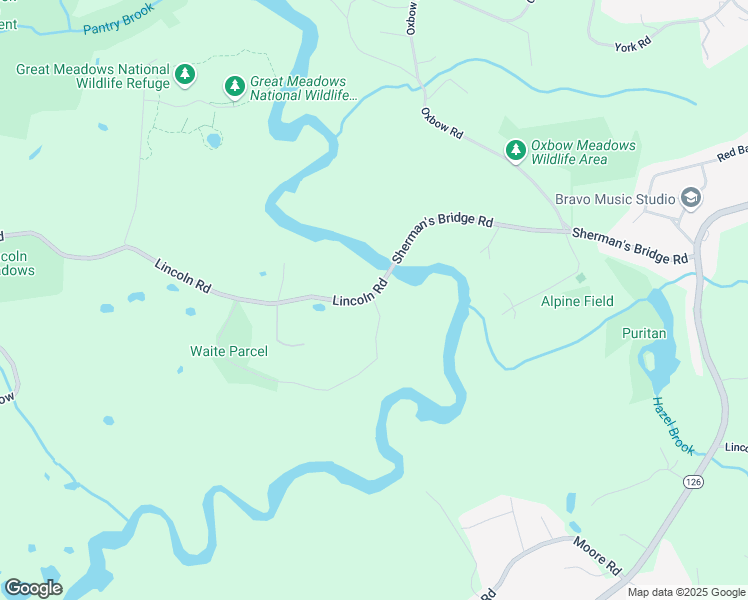 map of restaurants, bars, coffee shops, grocery stores, and more near 17 Lincoln Lane in Sudbury