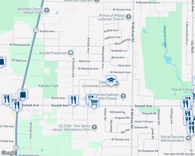 map of restaurants, bars, coffee shops, grocery stores, and more near 2825 Nemesis Avenue in Waukegan