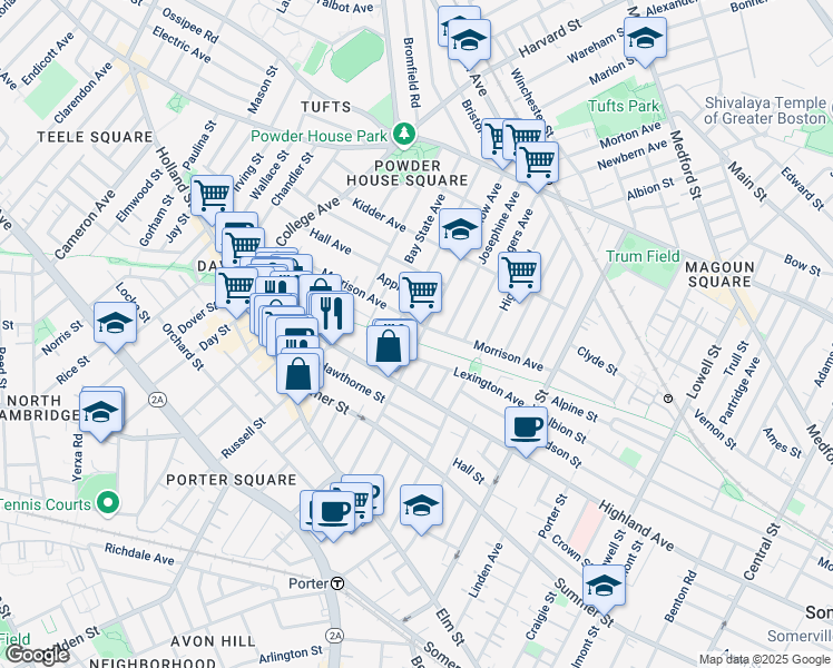 map of restaurants, bars, coffee shops, grocery stores, and more near 125 Morrison Avenue in Somerville