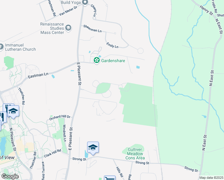 map of restaurants, bars, coffee shops, grocery stores, and more near 57 Olympia Drive in Amherst