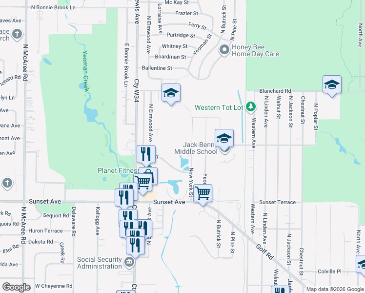map of restaurants, bars, coffee shops, grocery stores, and more near 2404 Samson Way in Waukegan