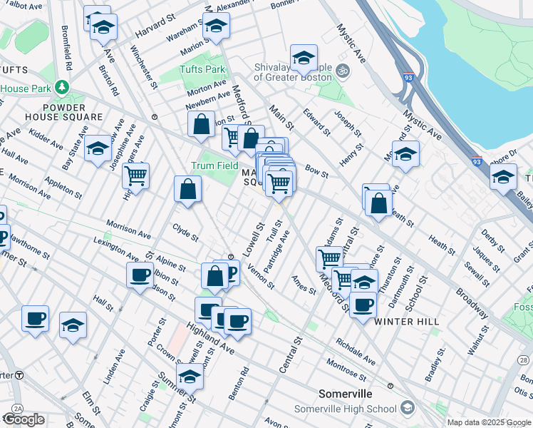 map of restaurants, bars, coffee shops, grocery stores, and more near 5 Lowell Terrace in Somerville