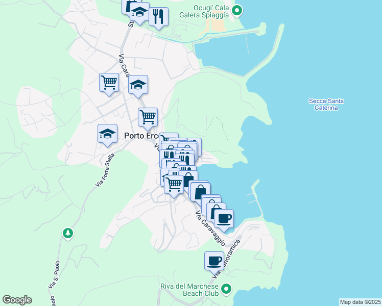 map of restaurants, bars, coffee shops, grocery stores, and more near 39 Via Filippo II in Provincia di Grosseto