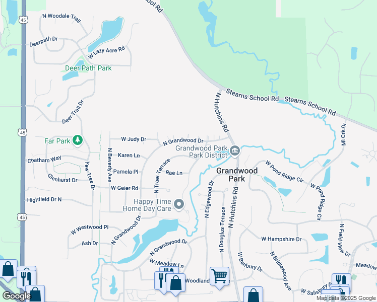 map of restaurants, bars, coffee shops, grocery stores, and more near 37275 North Grandwood Drive in Gurnee
