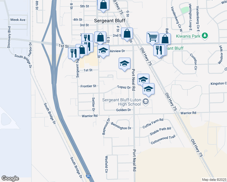 map of restaurants, bars, coffee shops, grocery stores, and more near 481-567 Topaz Drive in Sergeant Bluff