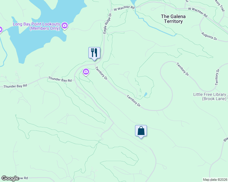 map of restaurants, bars, coffee shops, grocery stores, and more near 317 Territory Drive in Galena