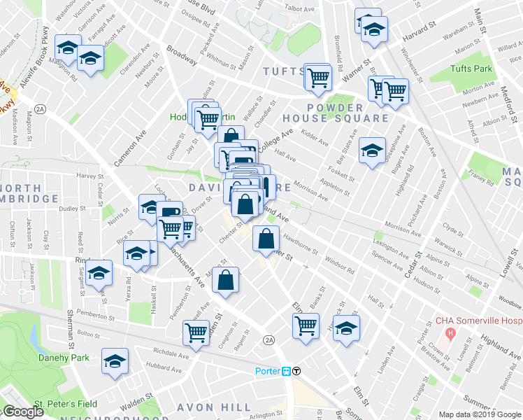 map of restaurants, bars, coffee shops, grocery stores, and more near in Somerville