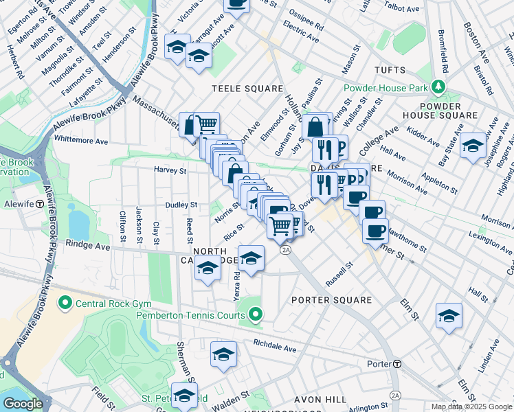 map of restaurants, bars, coffee shops, grocery stores, and more near in Cambridge
