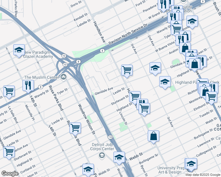 map of restaurants, bars, coffee shops, grocery stores, and more near 330 Glendale Avenue in Highland Park